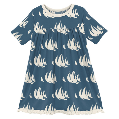 Vestido clásico con vuelo (manga corta) - Deep Sea Sailboat Race