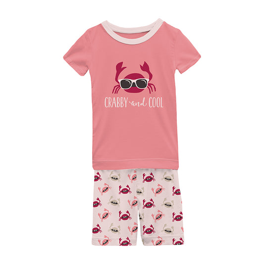 2 Piece Pajama Set (Short Sleeves + Shorts) - Macaroon Crabs