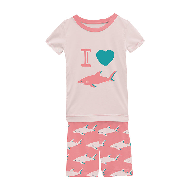 Last One: 4T - 2 Piece Pajama Set (Short Sleeves + Shorts) - Strawberry Sharky