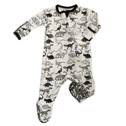 Footie (Zipper) - White Dino