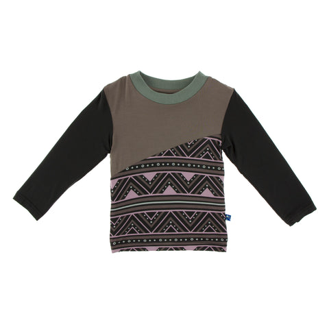 Last One - Size 2T: Diagonal Color Block Tee (Long Sleeve) - African Pattern