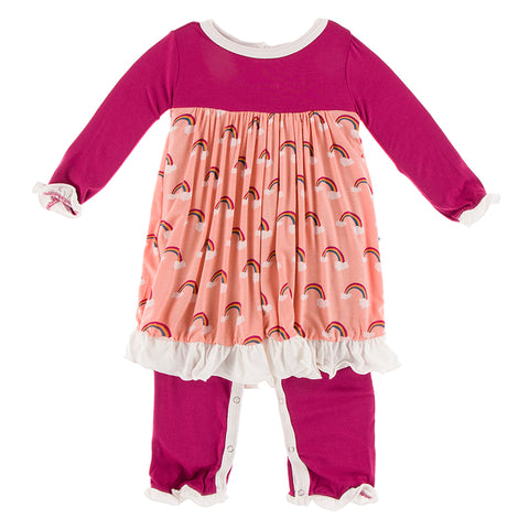 Last One - Size 0/3M: Romper Dress (Long Sleeve) - Blush Rainbow