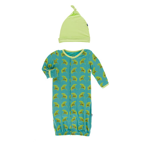 Last One - Size 3/6M: Converter Gown with Hat - Neptune Ginkgo