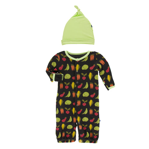Last One - Size 3/6 Months: Converter Gown with Hat - Zebra Garden Veggies
