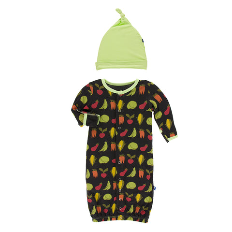 Last One - Size 3/6 Months: Converter Gown with Hat - Zebra Garden Veggies