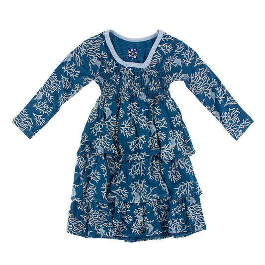 Last One - Size 3T: Layered Ruffle Dress (Long Sleeve) - Twilight Coral Fans