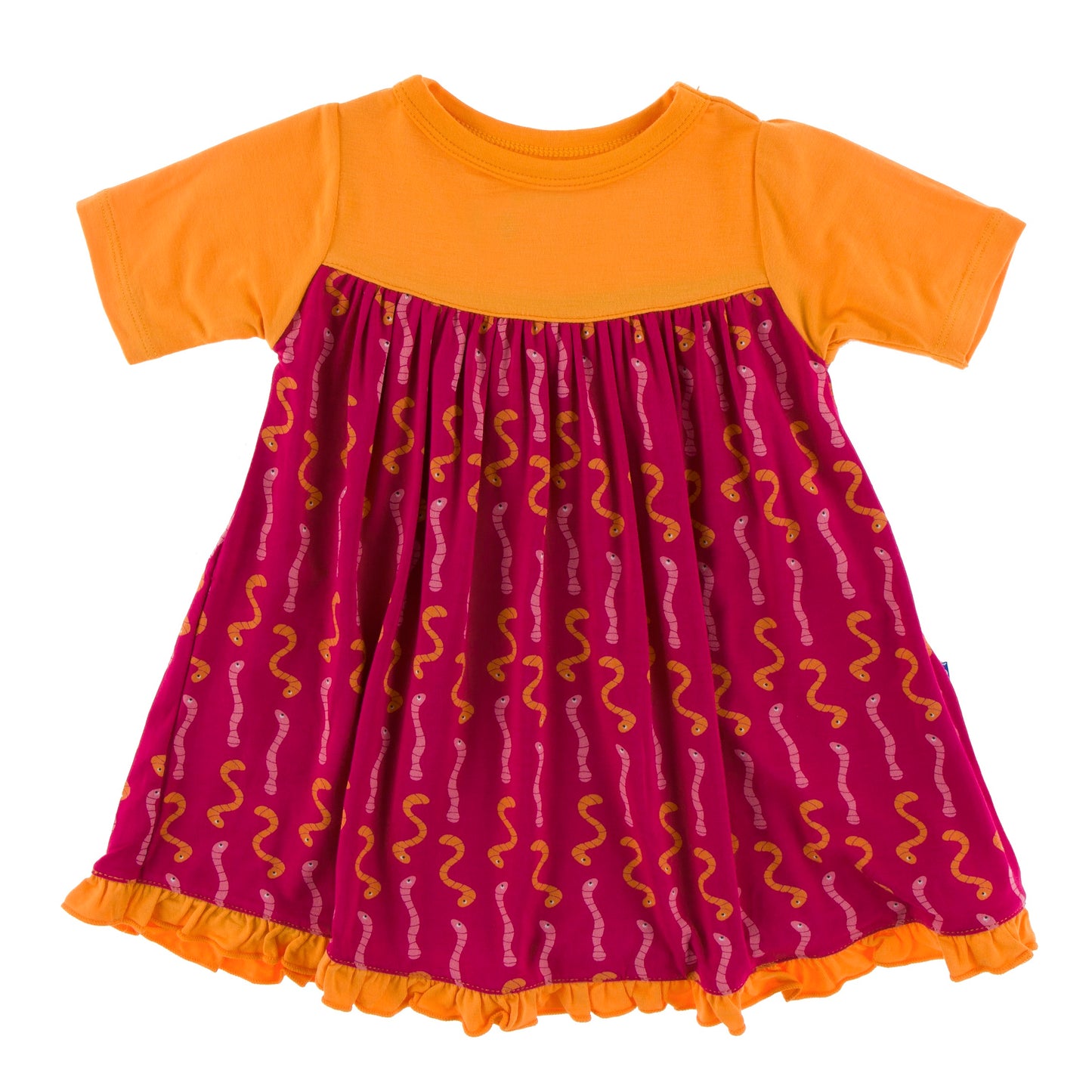 Last One - Size 3/6M: Swing Dress (Short Sleeve) - Rhododendron Worms