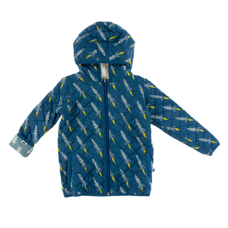 Quilted Jacket with Hood - Twilight Rockets/Dusty Sky Astronauts