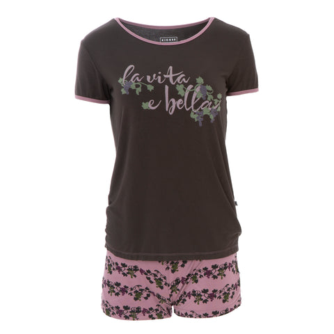 Last One - XS: Women's Pj Short Set - Raisin Grape Vines