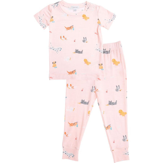 2 Piece Pajamas (Short Sleeve) - Puppy Play Pink