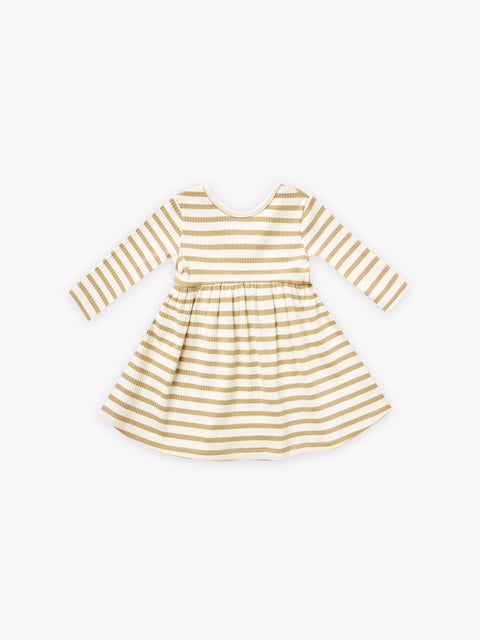 Ribbed Dress (Long Sleeve) - Honey + Ivory Stripe