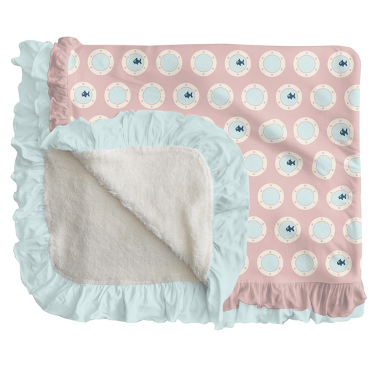 Stroller Blanket with Sherpa Lining &  Double Ruffles - Baby Rose Porthole