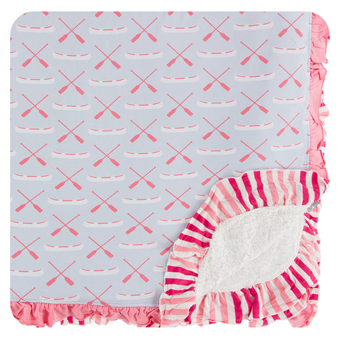 Throw Blanket with Sherpa Lining and Double Ruffles - Dew Paddles and Canoe