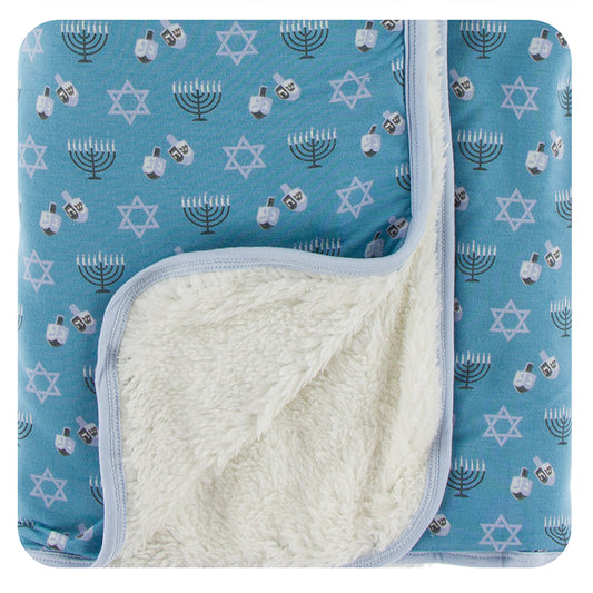 Stroller Blanket with Sherpa Lining - Blue Moon Hanukkah