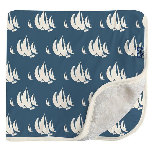 Toddler Blanket with Sherpa Lining - Deep Sea Sailboat Race