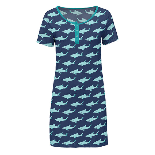 Women's Short Sleeve Nightshirt - Flag Blue Sharky