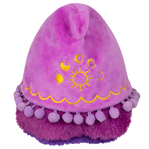 A back view of the plush fortune teller Plague Doctor. There is a celestial design embroidered into his hood.