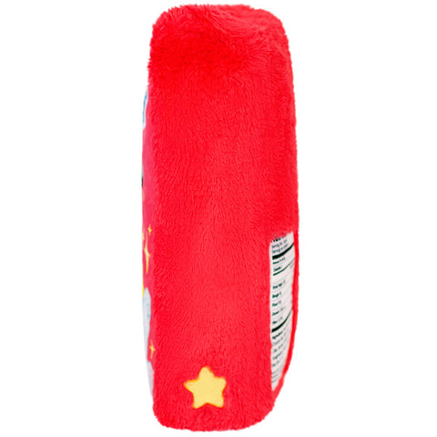 A side view of the plush cereal box on a white background