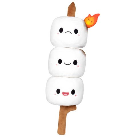 A plush toy resembling a stick with three marshmallow characters, each with a different facial expression.
