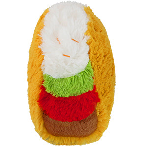 A side view of the plush taco on a white background.