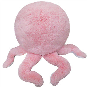A back view of the plush pink octopus on a white background