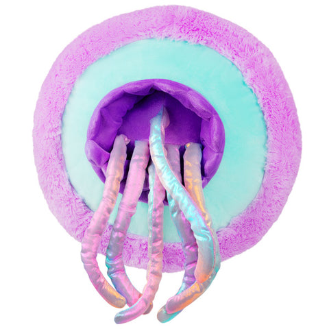A bottom view of the plush Jellyfish. The tentacles are holographic.