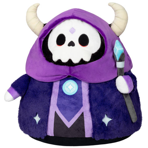 A plush toy depicting a stylized Lich character with horns, dressed in a purple robe, holding a staff, designed for all ages.