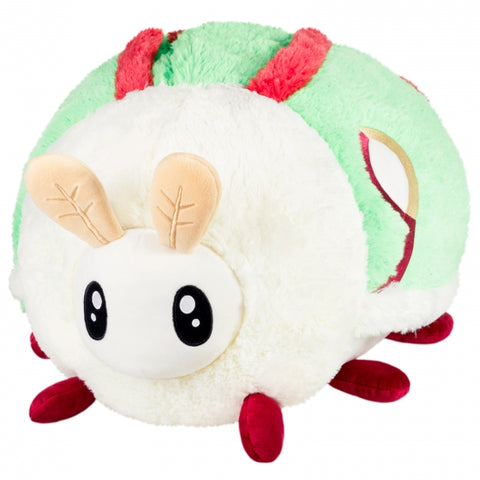 A plush toy resembling a Luna Moth with green body, white and red accents, and a stylized design.