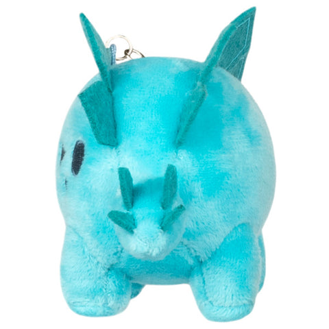 A back view of the plush Stegosaurus keychain