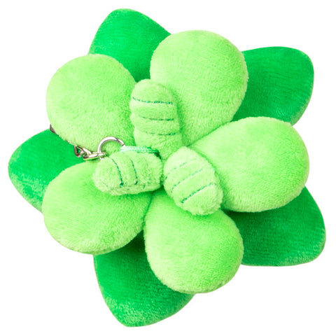 A top-down view of the plush succulent keychain. It shows the thick green leaves.