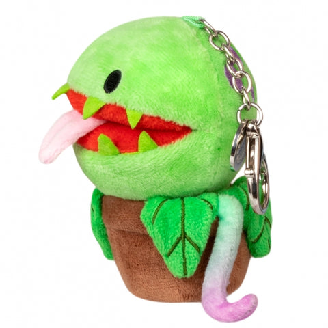 A side view of the plush Venus Fly Trap keychain