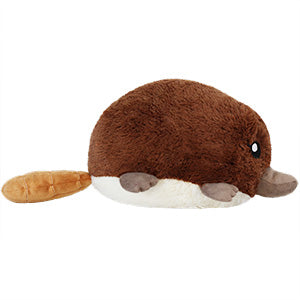 A side view of the plush baby platypus. Its body is very round.