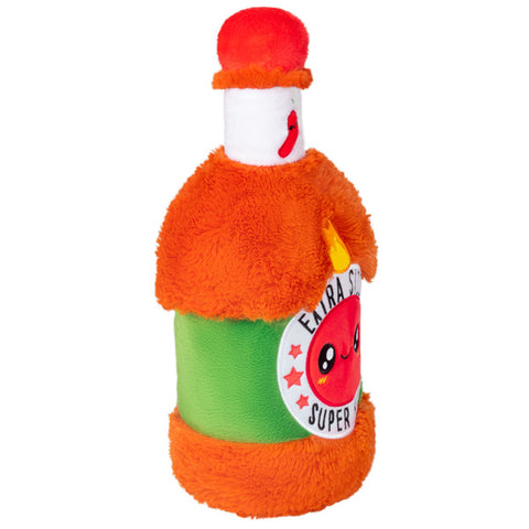 A side view of the plush hot sauce