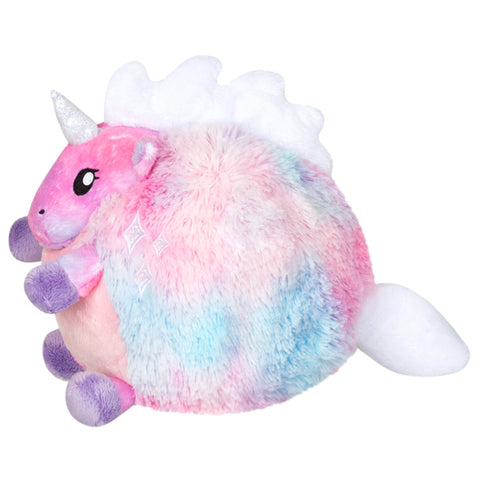 A side view of the plush tie dye unicorn