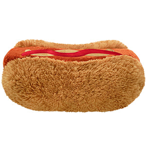 A back view of the plush hot dog toy on a white background
