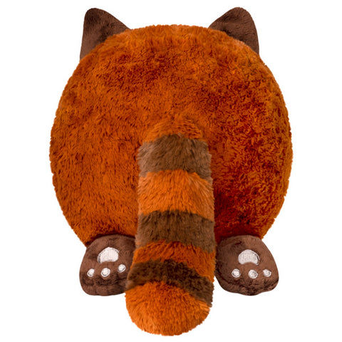 A back view of the plush red panda with its fluffy tail