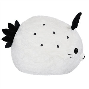 A side view of the plush sea bunny on a white background