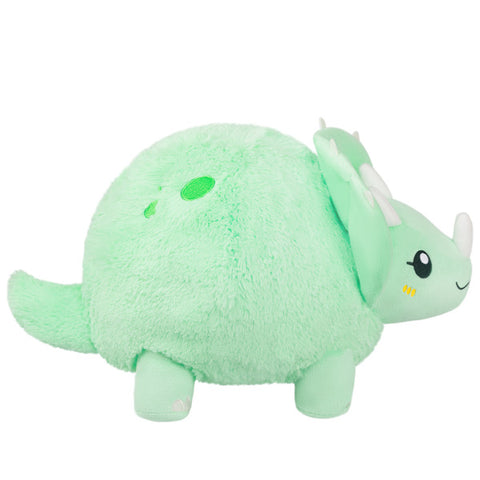 A side view of the plush Triceratops. Its body is very round.
