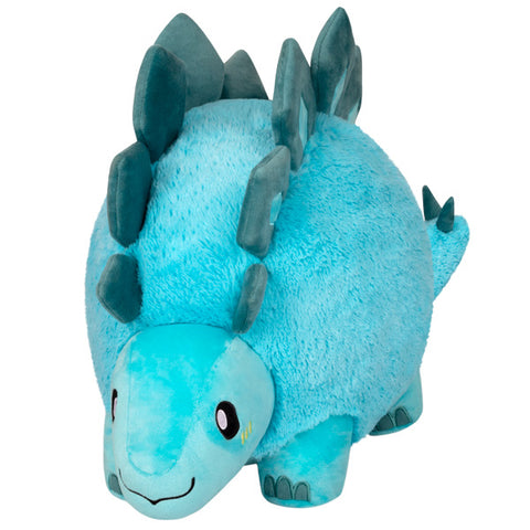A blue plush Stegosaurus with green spikes