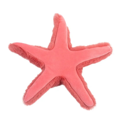 Image shows the underside of the stuffed starfish. It is a slightly lighter shade of coral