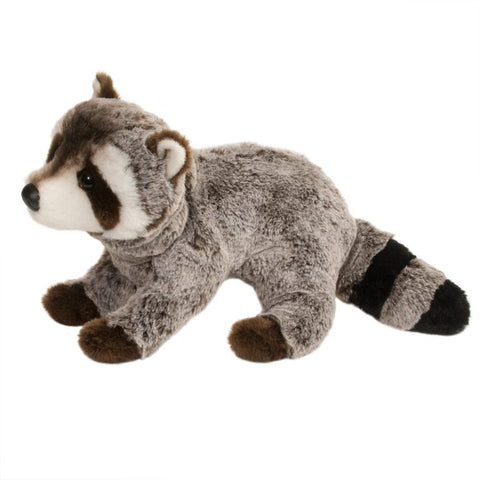 Image shows a soft-looking stuffed raccoon