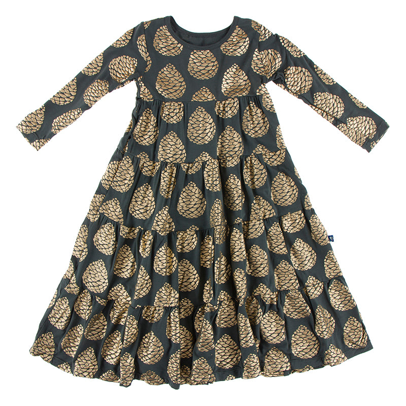 Tiered Dress (Long Sleeve) - Pewter Pinecones