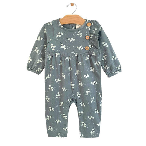 Romper Side Button Jersey - Teal Puffs
