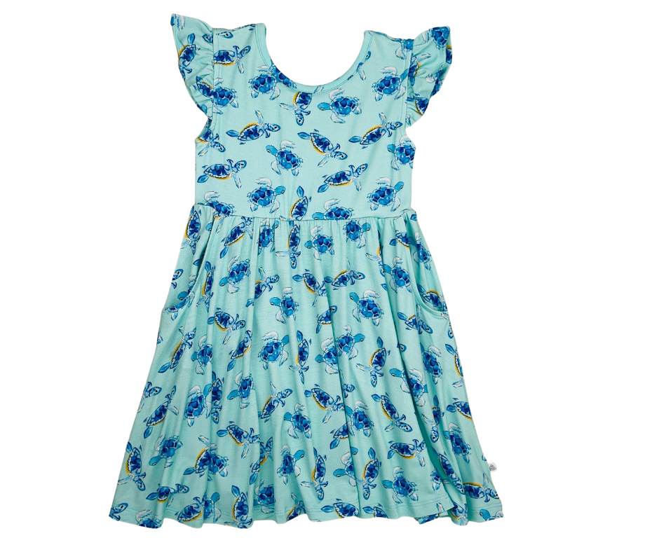 Skater Dress (Ruffle Cap Sleeve) - Baby Sea Turtles