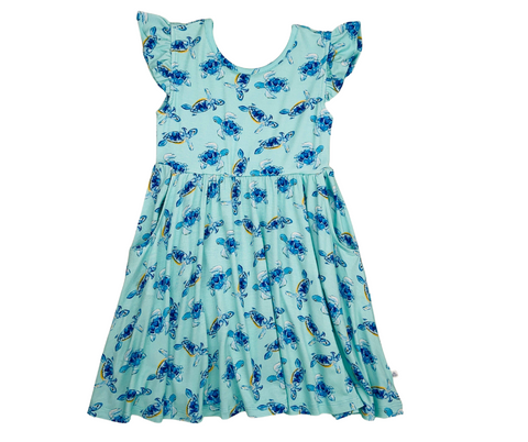 Last One - Size Large (8/9): Skater Dress (Ruffle Cap Sleeve) - Baby Sea Turtles
