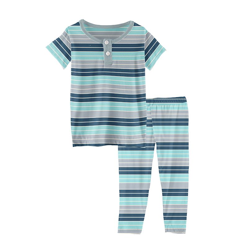 2 Piece Henley Pajama (Short Sleeve) - Sport Stripe