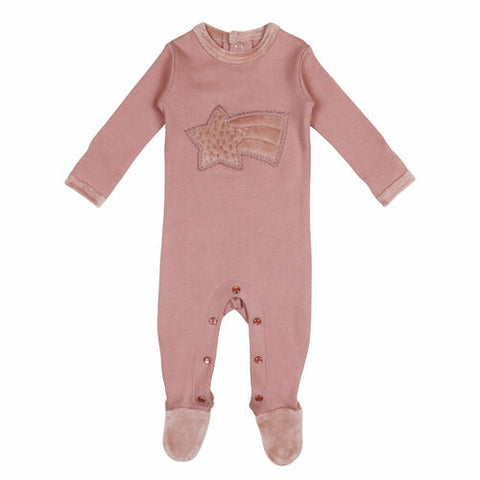 Footie - Velveteen Graphic Star Mauve