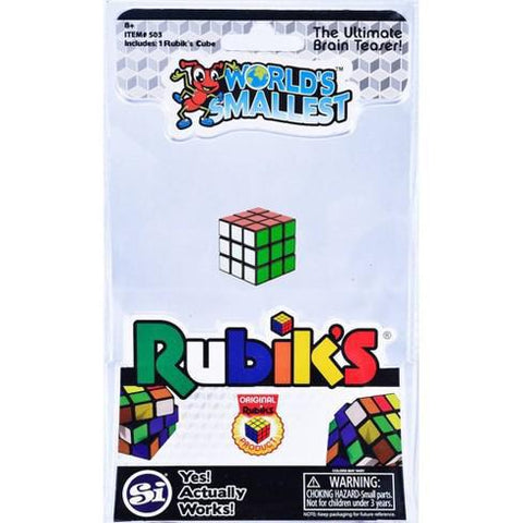 Image shows the world's smallest Rubik's cube in its packaging