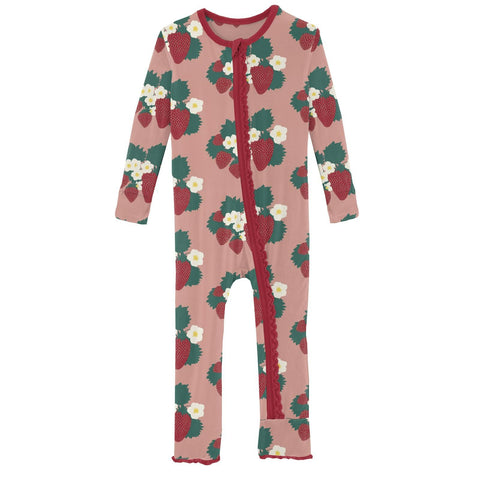 Coverall with Muffin Ruffles (Snaps/Zipper) - Blush Strawberry Farm