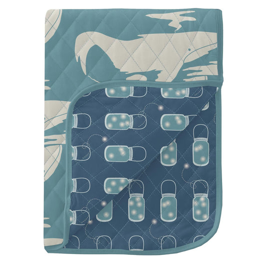 Quilted Throw Blanket - Glacier Cloud Whales with Twlight Fireflies